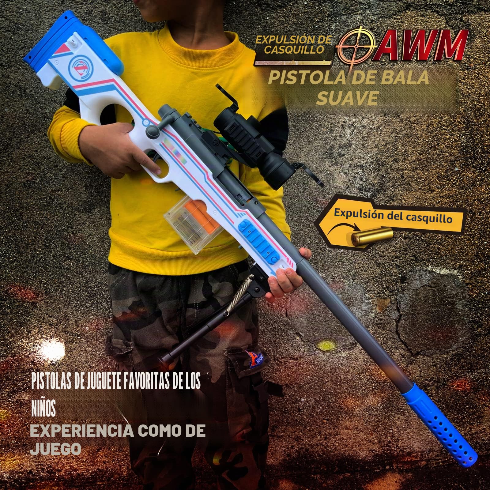 AGM MASTECH AWM Pistola lanzadora de proyectil, 40 Dardos Oficiales, Clip de 4 Dardos, 2 revistas, Stock extraíble, extensión de Barril, Juego de Juguetes Blaster para niños, niños y Adultos(Blanco)