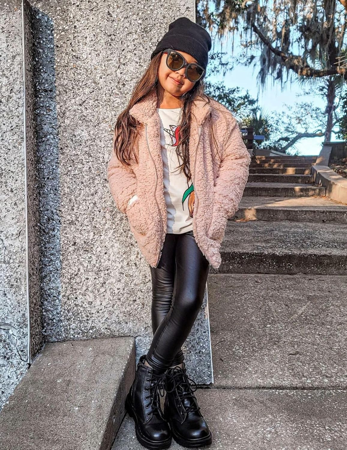 Arshiner Girls Full Zip Fleece Jacket Sherpa Outwear Coat Fall Winter for 4-12Y - Image 6