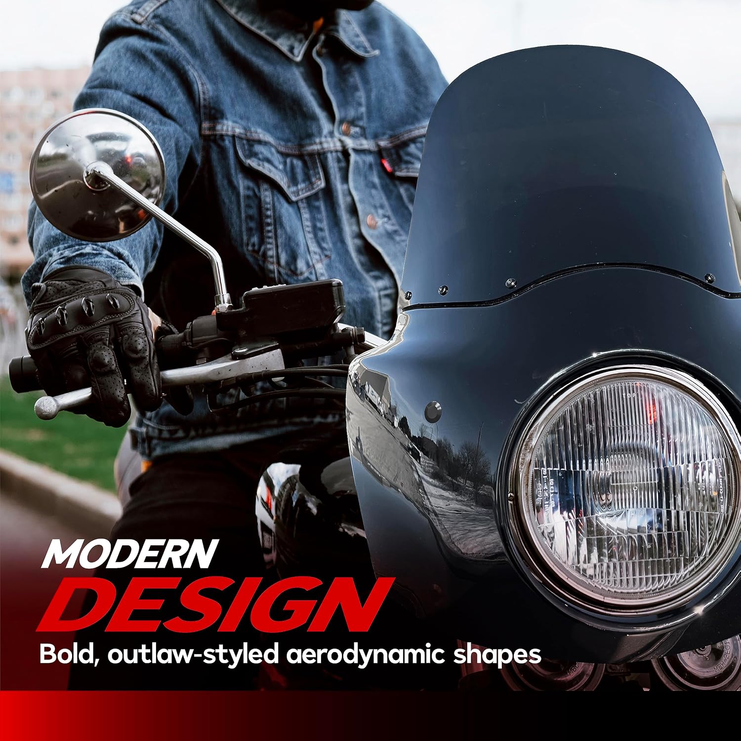 Motorcycle Windshield & Fairing Complete Kit, Road Warrior Windshield, Compatible with Harley Davidson Dyna and Softail, Motorcycle Accessories, Glossy Black and Blackout Windscreen, 15" Height