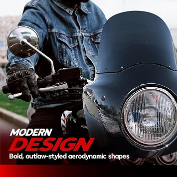 Motorcycle Windshield & Fairing Complete Kit, Road Warrior Windshield, Compatible with Harley Davidson Dyna and Softail, Motorcycle Accessories, Glossy Black and Blackout Windscreen, 15 Height