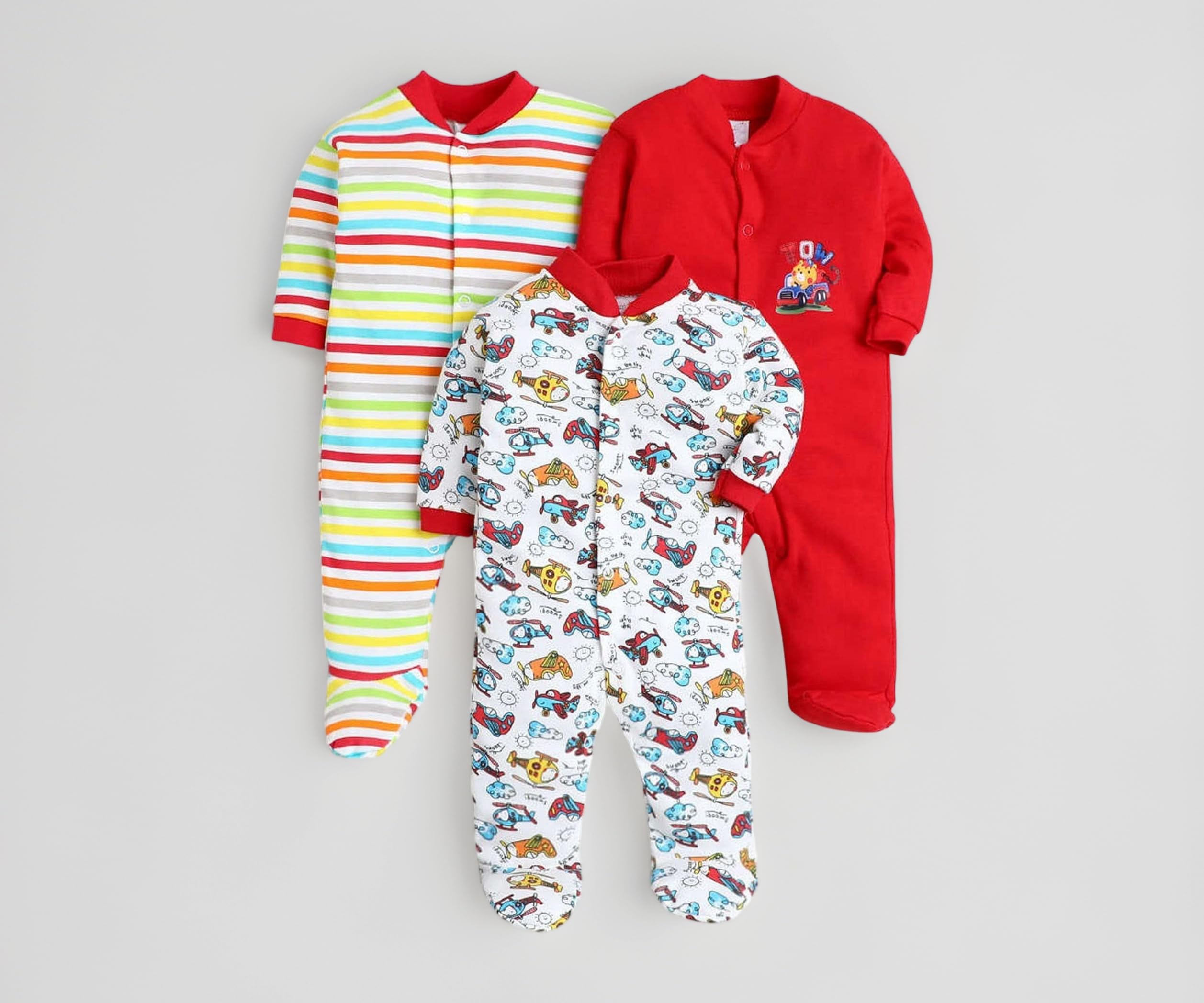 100% Cotton Baby Rompers Sleepsuits Jumpsuits Night Suits for Newborn Baby Boys & Girls | Soft Infant Bodysuit | Pack of 3 Kids Rompers