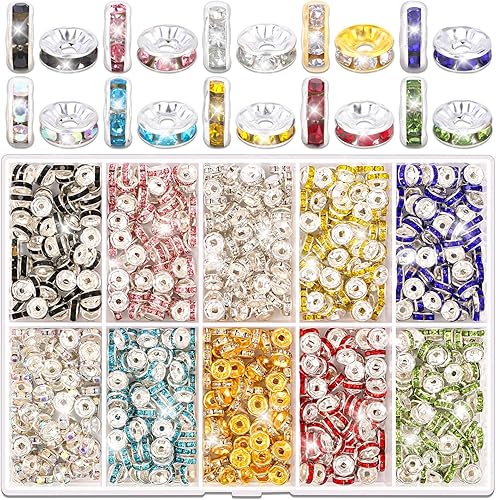 shynek 800 Piezas Cuentas Espaciadoras Rondelle para Hacer Joyas, Cuentas Espaciadoras de Strass de 6mm para Bolígrafos con Cuentas, Espaciadores de