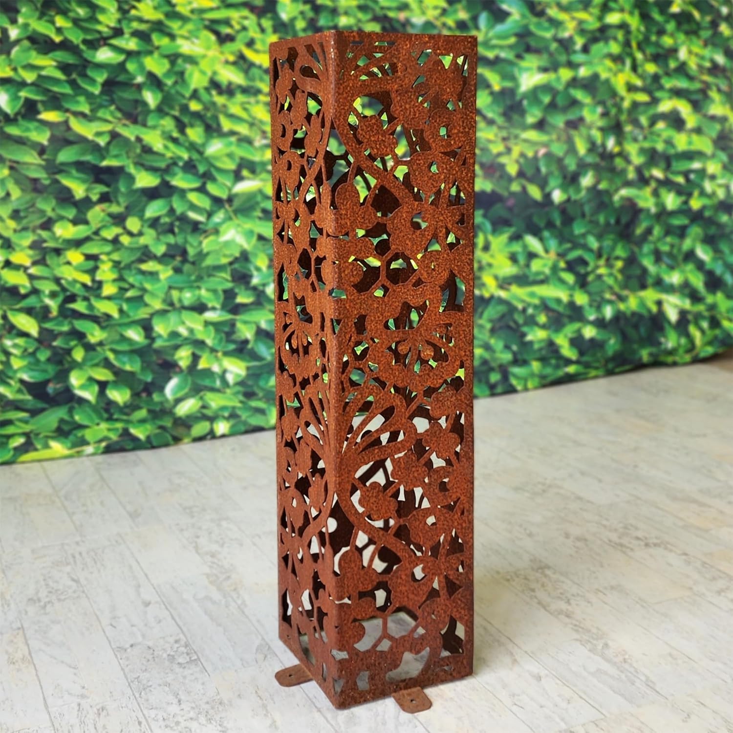 Floral Lace Garden Column - Garden Statue - Well Cover - Light Cover - Utility Cover - Outdoor Decor - Metal Yard Art Sculpture - Garden Art Outdoor Sculpture (18" Tall x 4.5" Wide x 4.5" Deep)