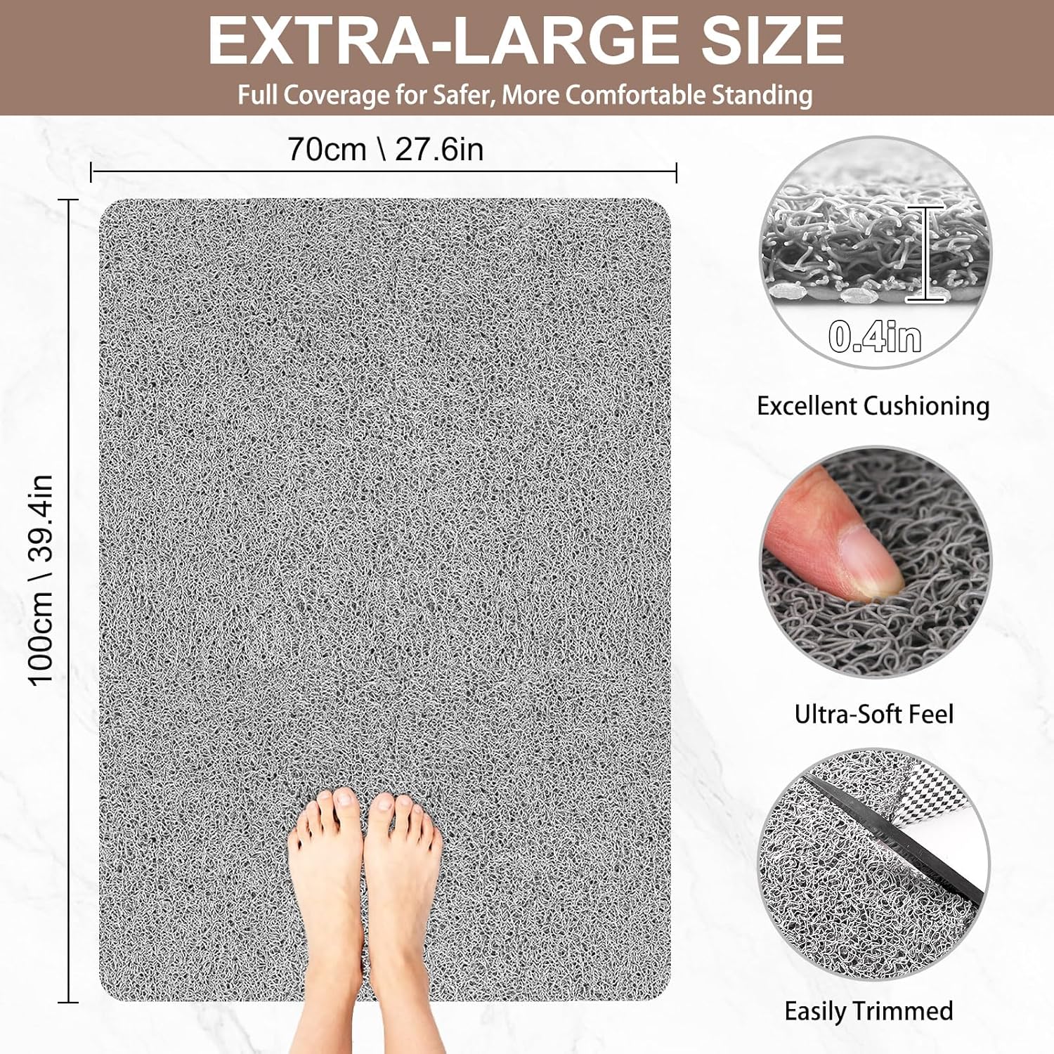 Large Shower Mat Non Slip: 40 x 28 Inch Non Slip Shower Mats for Inside Shower, Anti Slip Shower Mat, Soft Loofah Shower Matt, Shower Floor Mat for Shower, PVC Shower Stall Mats for Elderly - Image 7