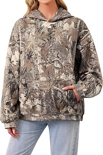 TERIVEEK Women's Oversized Camo Maple Leaf Fleece Hoodie | Soft Cotton Blend Pullover