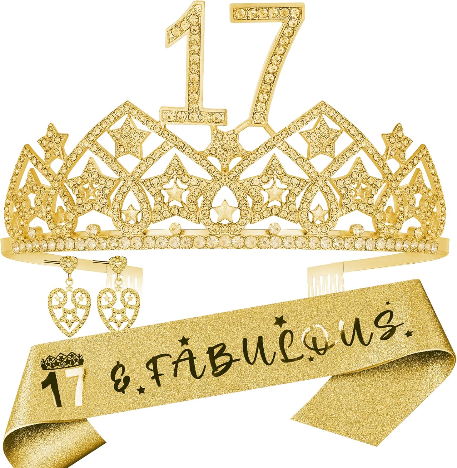 17th Birthday Gifts,17th Birthday Tiara and Sash,17th Bday Gifts for Girls,17 & Fabulous Sash,Birthday Gifts for 17 Year Old Girl,17th Birthday Party Decoration for Girl,17th Birthday Favor for Girl