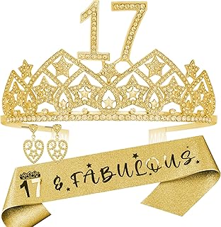 17th Birthday Gifts,17th Birthday Tiara and Sash,17th Bday Gifts for Girls,17 & Fabulous Sash,Birthday Gifts for 17 Year Old Girl,17th Birthday Party Decoration for Girl,17th Birthday Favor for Girl