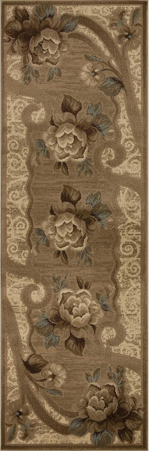 Superior Indoor Runner Rug, Jute Backing, Plush Modern Farmhouse Rug for Hallway, Living Room, Kitchen Floors, Bedroom, Office Floor Cover, Floral Scroll Rugs, Rinceau Collection, 2' 7" x 8', Taupe