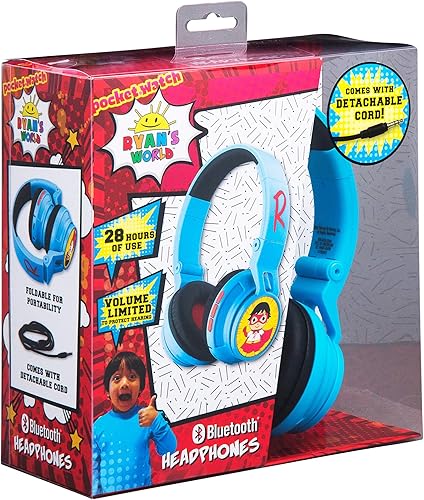 Miniatura 7 de eKids Ryans World - Auriculares Bluetooth para niños, auriculares inalámbricos con micrófono, incluye cable auxiliar, reducción de volumen para