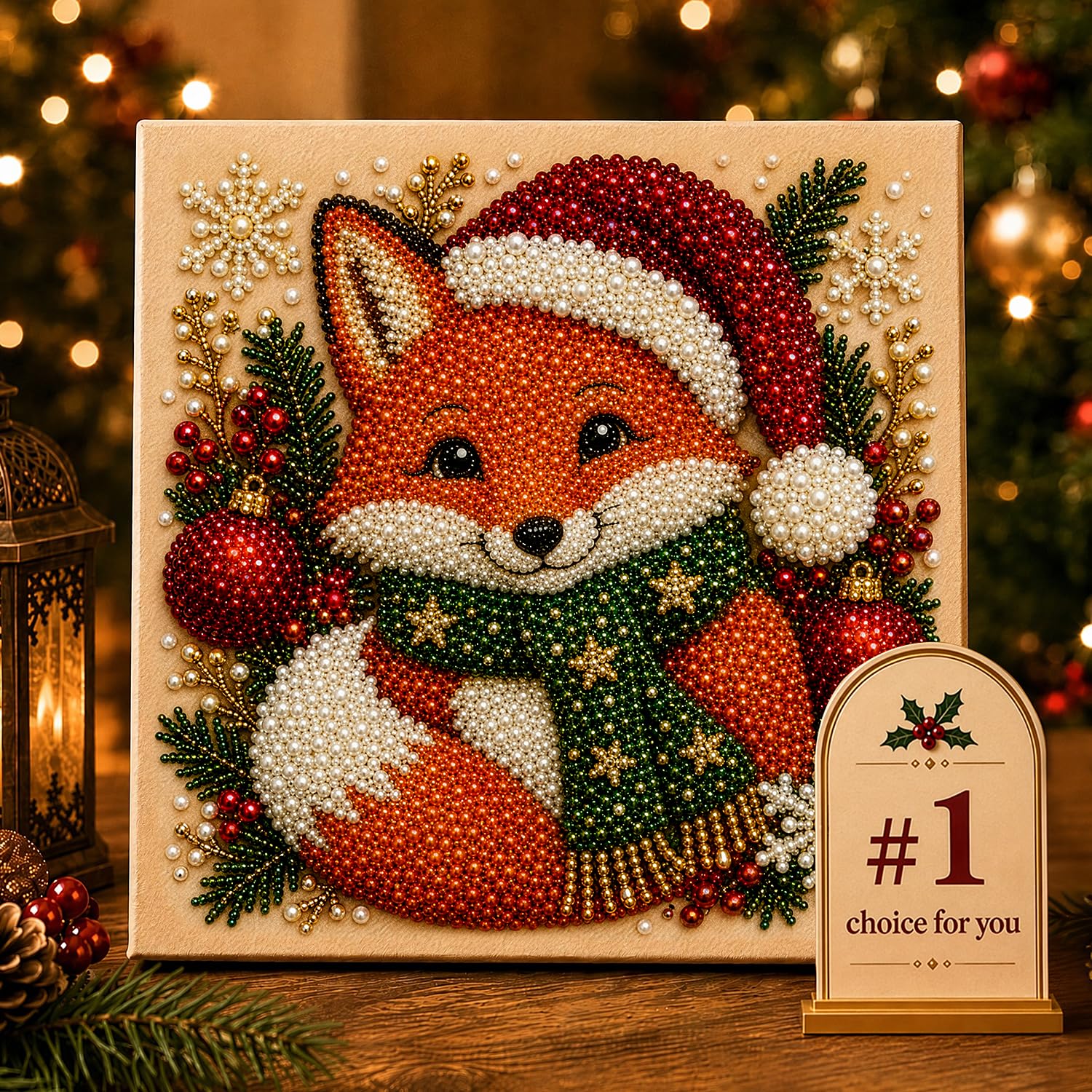 DIY Christmas Pearl Diamond Painting Art Kit, Christmas Pearl Beads Art Craft for Adults, Gemstone Diamond Dots for Home Wall Decor, Relaxing Creative Hobby (N)
