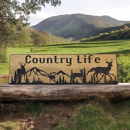 Miniatura 5 de Country Life Deer Mountain Scene - BLACK Sign 4x12