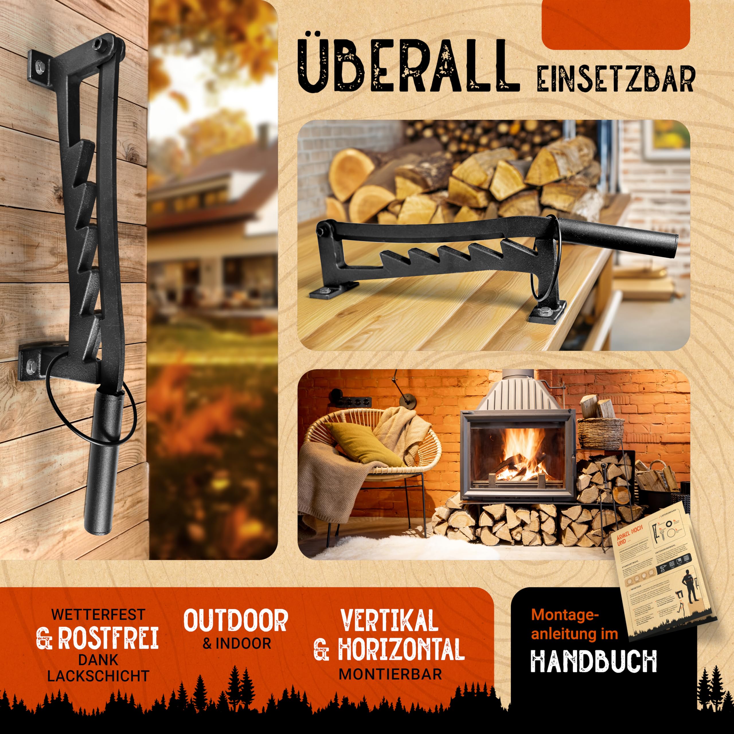 BearClaw Holzspalter manuell - Anzündholz Spalter zur Wandmontage - Handholzspalter, Spanmesser, Wand Holzspalter, Spalter Holz, Wood Splitter - Indoor & Outdoor Holz spalten - inkl. Anleitung