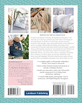 Big Book of Embroidery: 250 Stitches with 29 Creative Projects (Landauer) Essential Techniques, Designs for Decor, Shirts, Linens, and a Stitch Guide to Loop, Straight, Cross, Woven, Split, and More