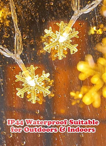 Miniatura 3 de Paquete de 2 luces de copos de nieve para exteriores, 50 LED de 26 pies, luces navideñas con pilas, 8 modos de iluminación, impermeables,