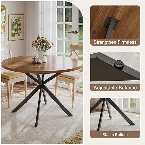 Miniatura 5 de ChooChoo Mesa de comedor redonda de 47.2 pulgadas para 4, mesa de cocina de madera de granja, mesa de comedor redonda para cocina y comedor, nogal