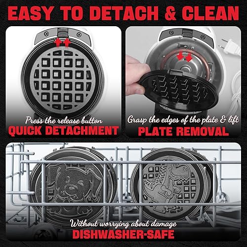 Miniatura 4 de Mini waflera 6 en 1 con platos extraíbles, mini waflera de 4.5 pulgadas para vacaciones, fiestas y eventos, 8 platos con revestimiento de cerámica