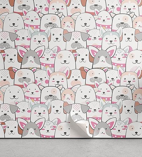 Ambesonne Papel tapiz de perros despegar y pegar para el hogar, divertidos retratos de animales con sonrisas en sus rostros, caricaturas, cachorros,