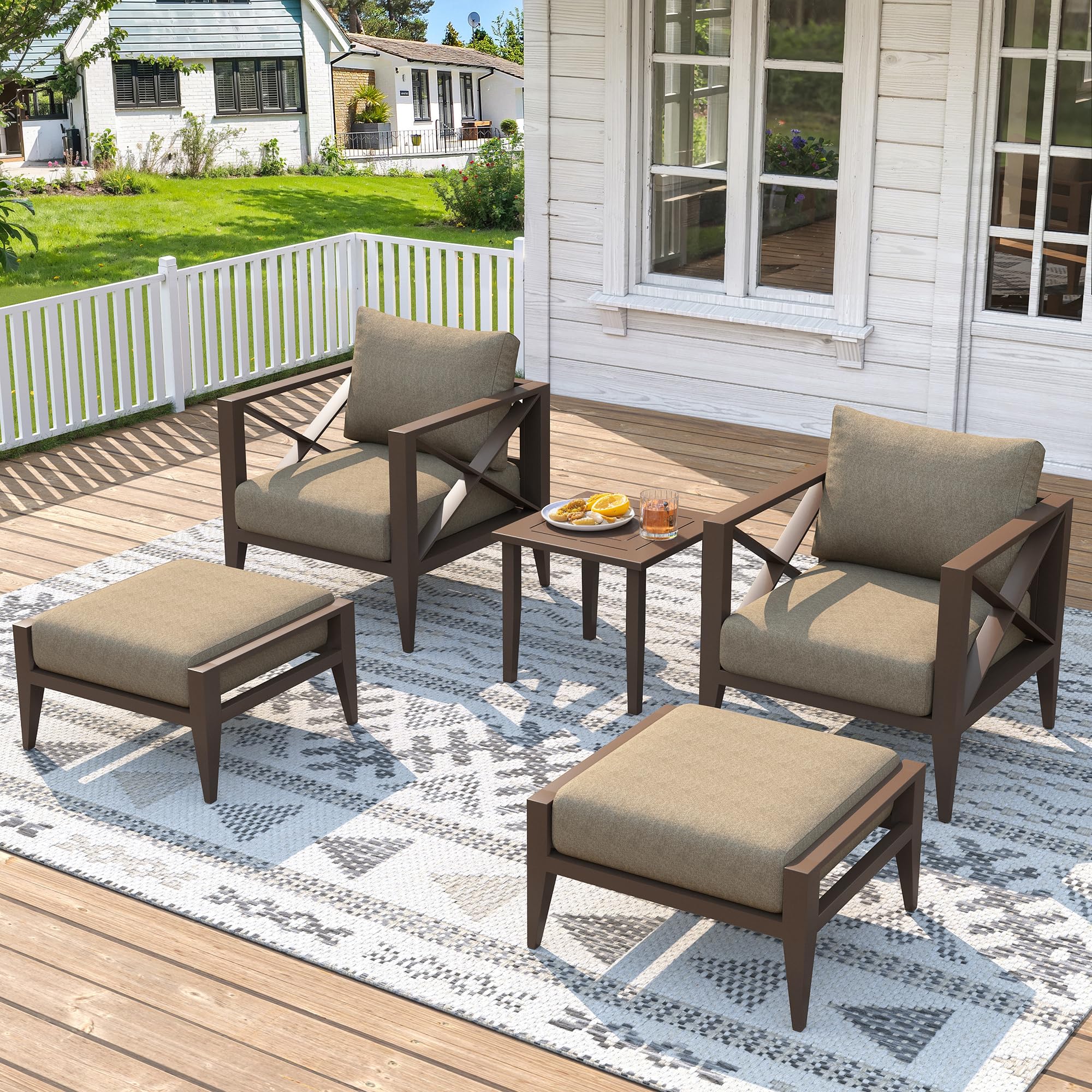 MAISON BACKYARDS 5-piece brown aluminum patio furniture set with ottomans