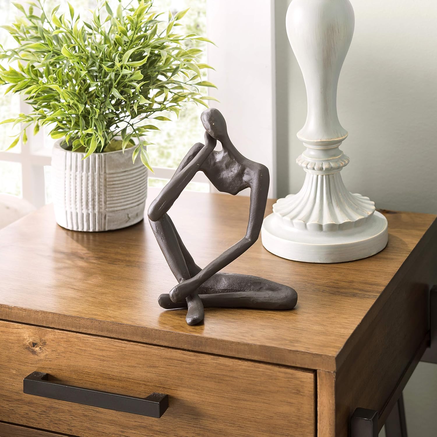 Danya B. Metal Art Shelf Decor - Modern Thinking Man Iron Sculpture – Gift for Yoga, Meditation Home Office and Home Decoration Abstract Contemporary Statue