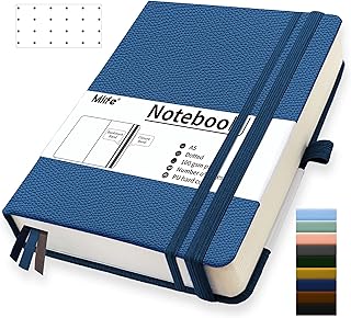 Mlife A5 Dotted Journal Notizbuch,360 Seiten Und 100g/M² Tintenfestes Papier,Hardcover Collegeblock Notizblock,Notizbücher Mit Falttasche Für Büro Schule Zuhause Schreiben&Notizen(Blau)