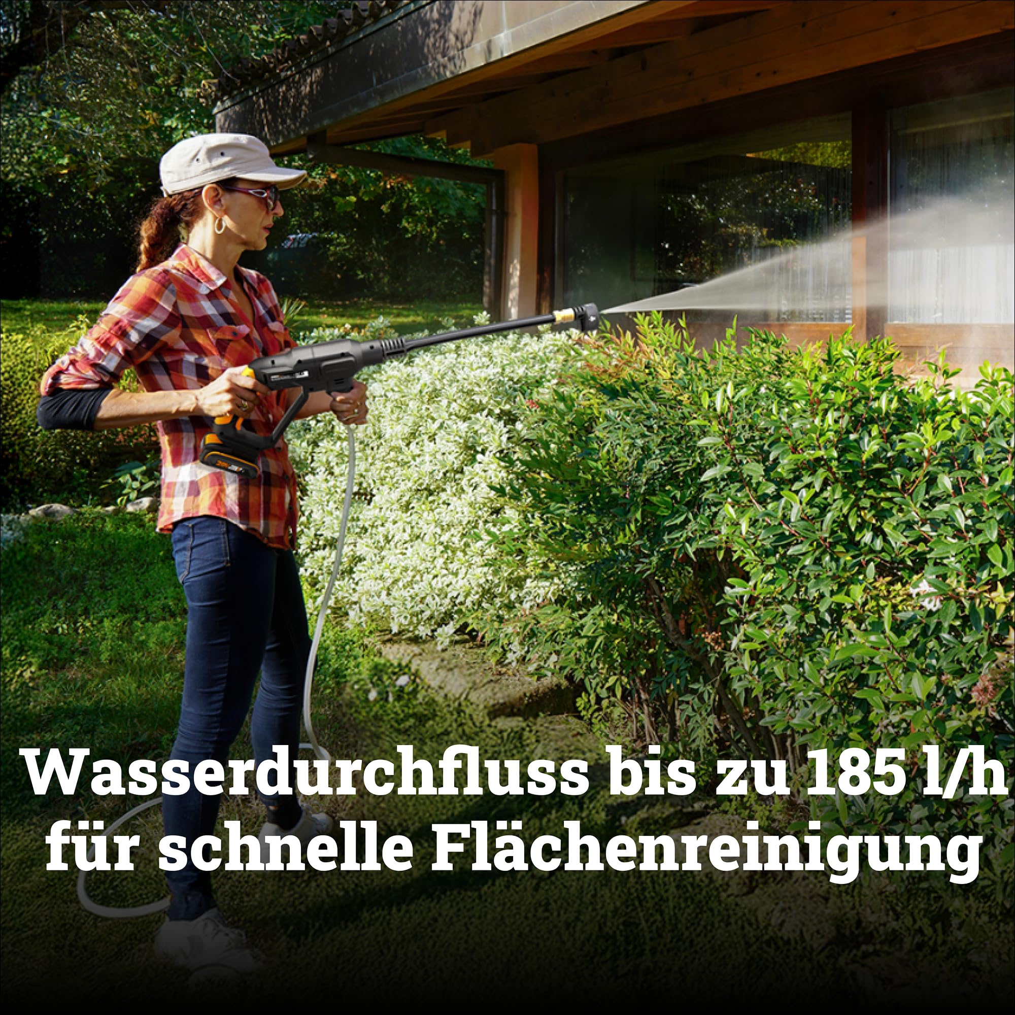 WORX WG621E Akku Hochdruckreiniger 20V, 24 bar, 185 l/h, selbstansaugend, 5 Sprühmodi Dank 5-in-1 Düse, 5m Schlauch (inkl. 2Ah Akku & Ladegerät)
