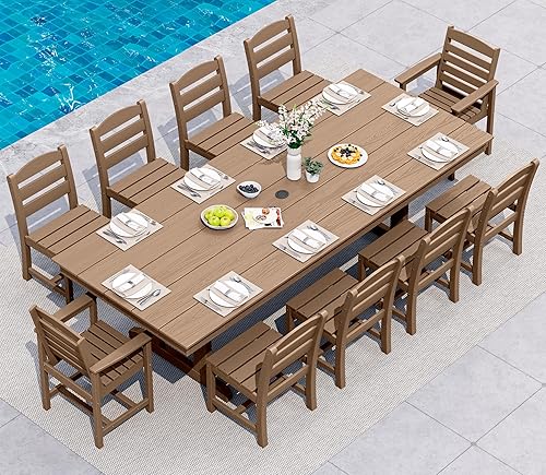 Vista 36 de SERWALL Juego de comedor al aire libre de 11 piezas, mesa y sillas de polietileno de alta densidad de 84 pulgadas para 10, juego de muebles de patio