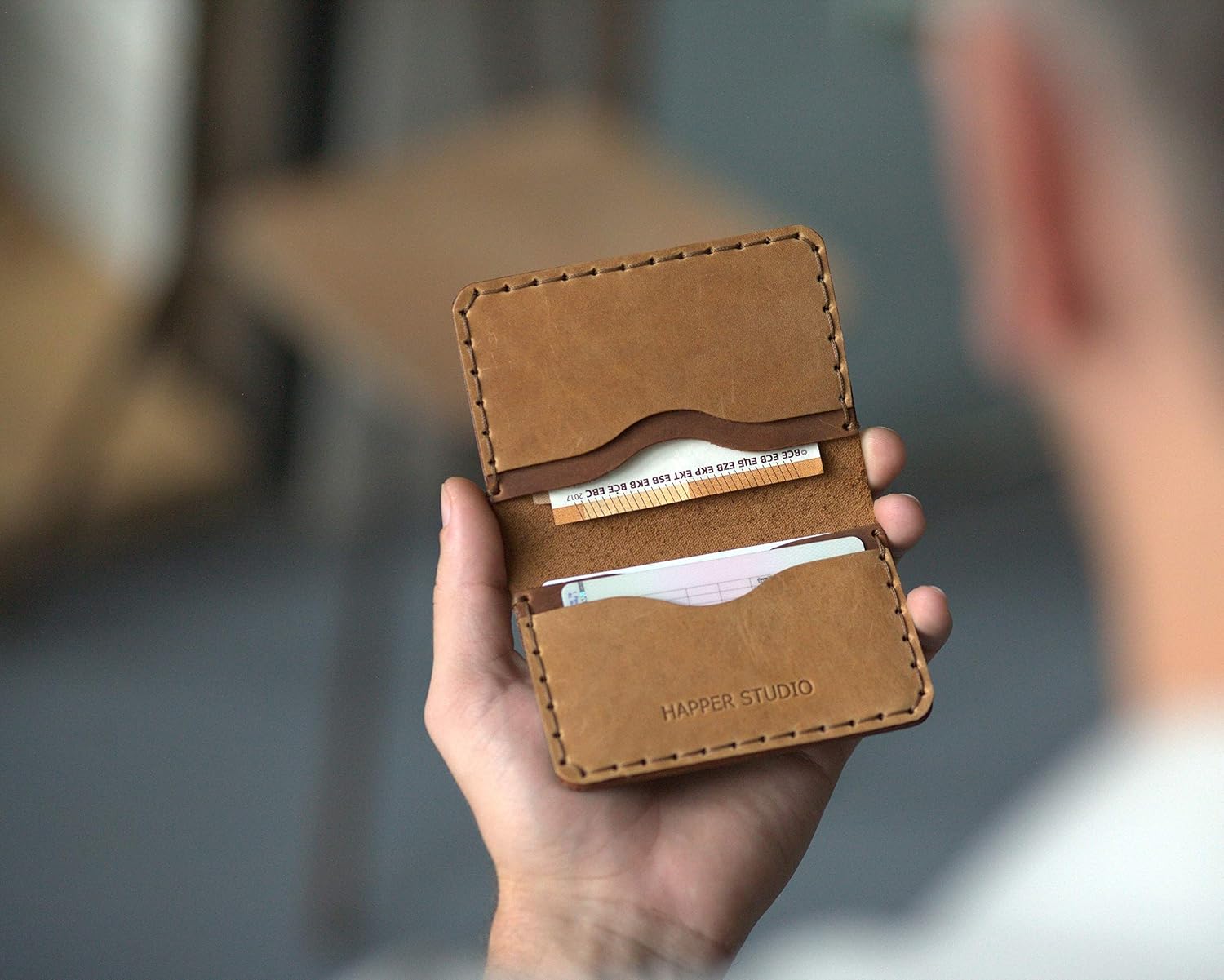 PERSONALIZED Leather Wallet. Tan Brown Credit Card, Cash or ID Holder. Rustic Style Unisex Pouch. Monogram your Name or Initials