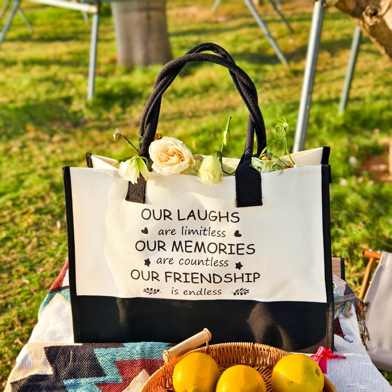 Friendship Gifts for Women Best Friend - Our Laughs are Limitless, Our Memories are Countless, Our Friendship women tote bag - Image 2
