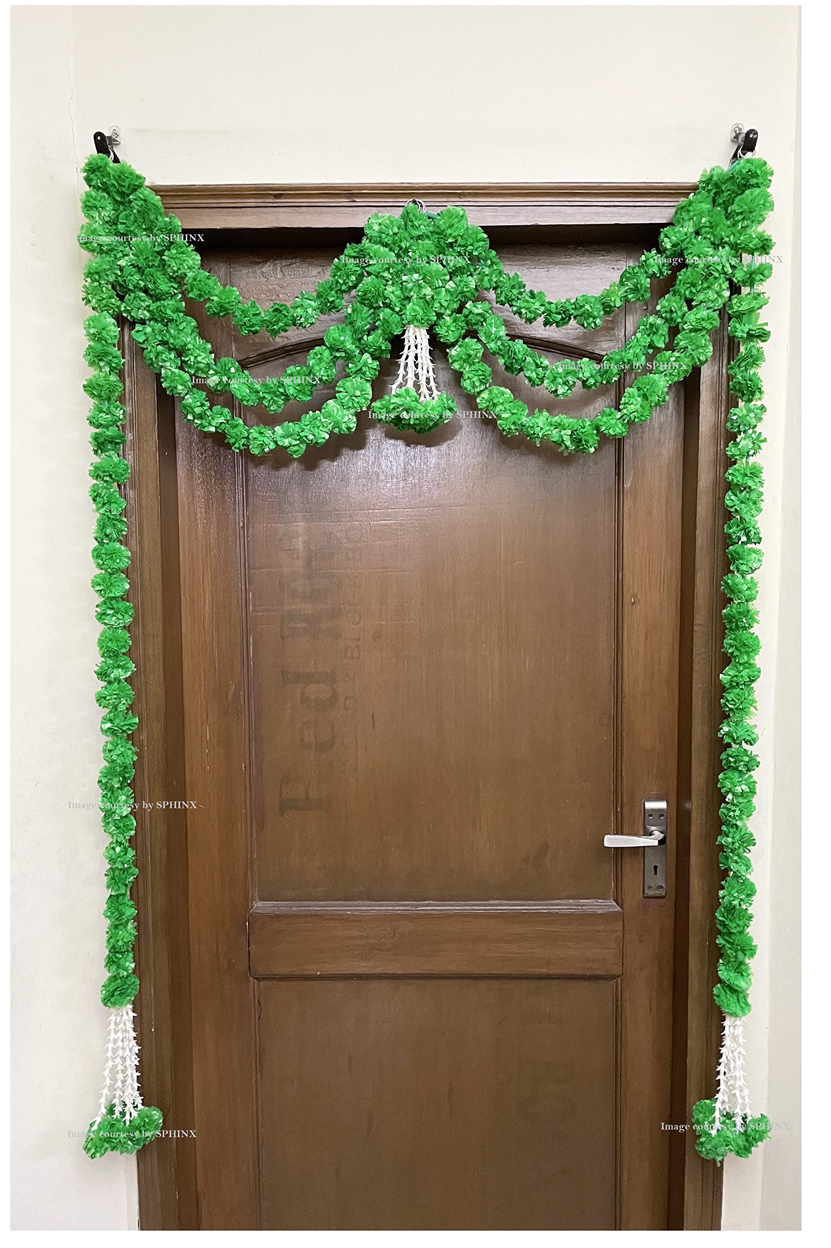 SPHINX Artificial Marigold & Rajnigandha Door Toran,Triple Line Fluffy Genda Door Hanging Garland for Ganesh Chaturthi,Diwali,Pooja Room,Housewarming,Festival Decoration,Backdrop-100x158 cm-Green