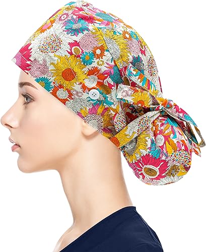 Vista 55 de Fesciory Gorras de trabajo ajustables con botón y banda para el sudor, sombreros de cola de caballo para mujer, cabello largo