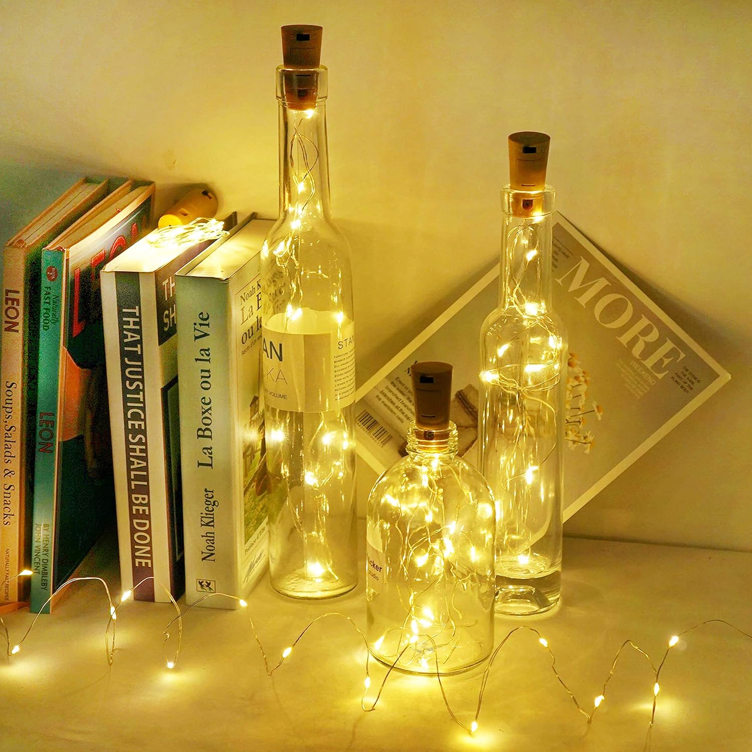 LoveNite Wine Bottle Lights with Cork Switch, 15 LED 8 Pack Battery Operated Mini Fairy Copper Wire Cork String Lights for Party Wedding Christmas Festival Decoration (Warm White)