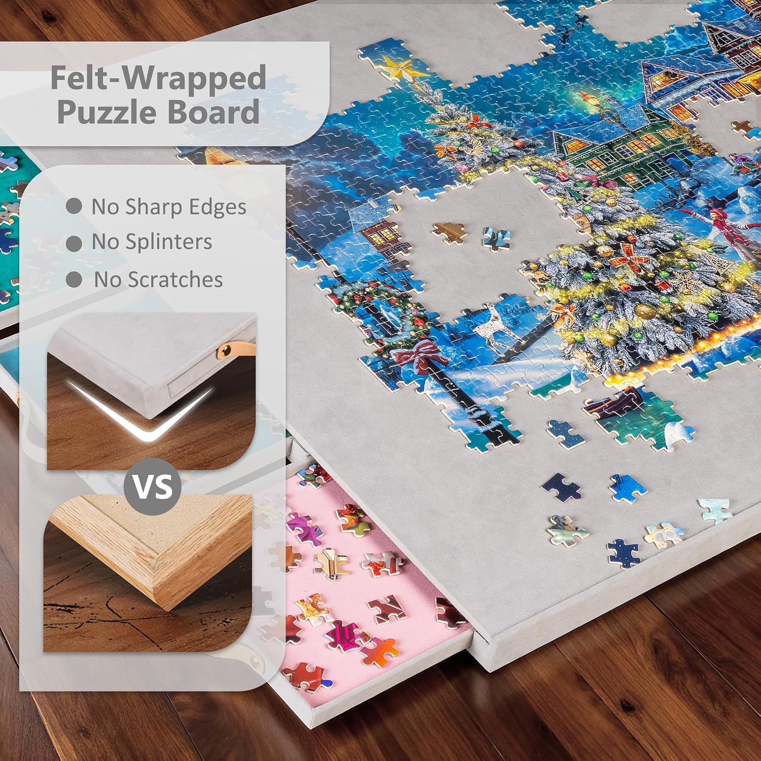 Becko US 1500-pc Tilting Puzzle Board with 6 Colored Drawers & Cover, Flannelette Puzzle Table with Embedded Stand, 3 Tilt Options, Puzzles Boards with Storage & Easel, for 1500 Pieces Puzzles (Gray)