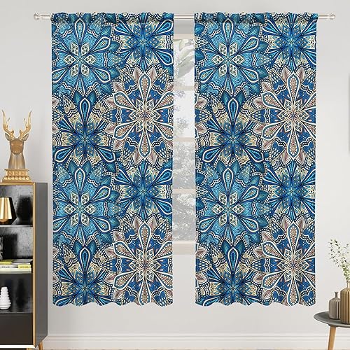 Miniatura 15 de Renaiss 26 x 36 pulgadas - Cortinas de cocina con estampado floral bohemio y bolsillo para cortinero, cortinas de lino con estampado floral de lino