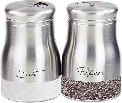 Home Basics Contenedores de almacenamiento de alimentos con base de vidrio inoxidable y vidrio transparente (sal y pimienta)