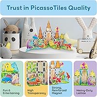 Vista 8 de PicassoTiles - Juego de 38 piezas de bloques de construcción con azulejos magnéticos, tema de dinosaurios, con 8 figuras de acción magnetizadas