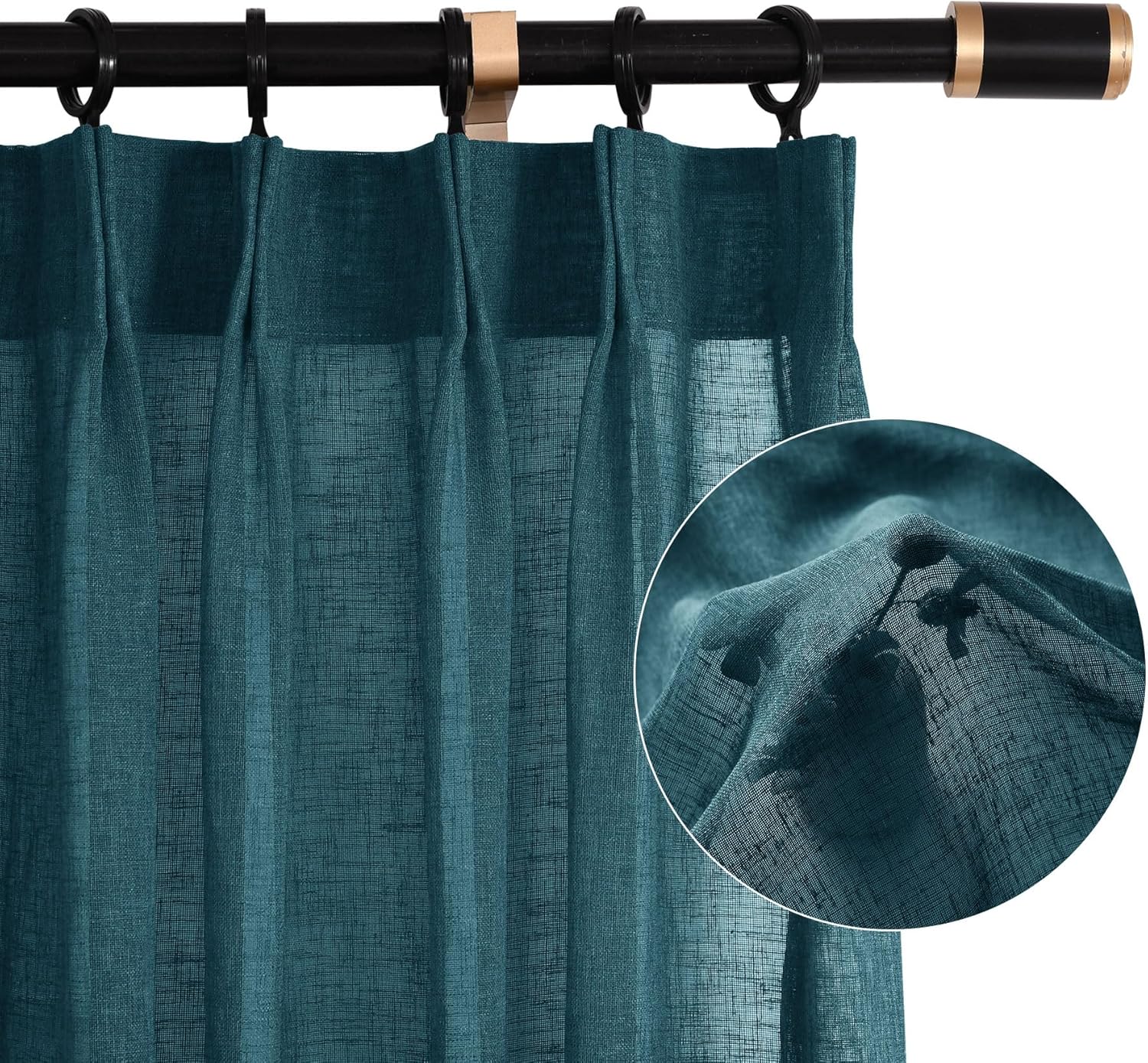 Fcoise Teal Linen Sheer Curtains 50" W x 96" L - Pinch Pleat Drapes for Traverse Rods - Light Filtering Linen Textured Curtains - See Through Sheer Curtain for Home Hotel Office Cafe Arch, 1 PC