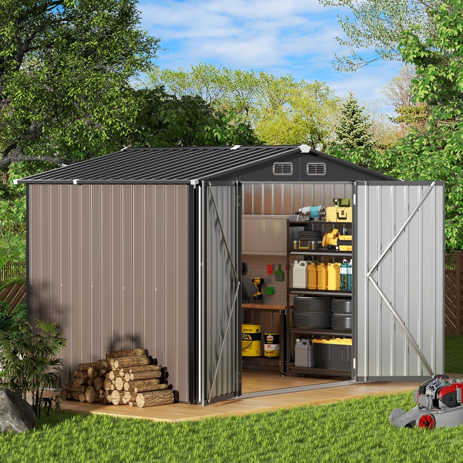 Metal Storage Shed & Outdoor Storage, Outdoor Steel Storages Shed with Sloping Roof, Utility and Tool Garden Sheds for Backyard Patio Lawn