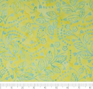 Stitch & Sparkle Indonesian Premium Batik Cotton Blue Leaves on Yellow