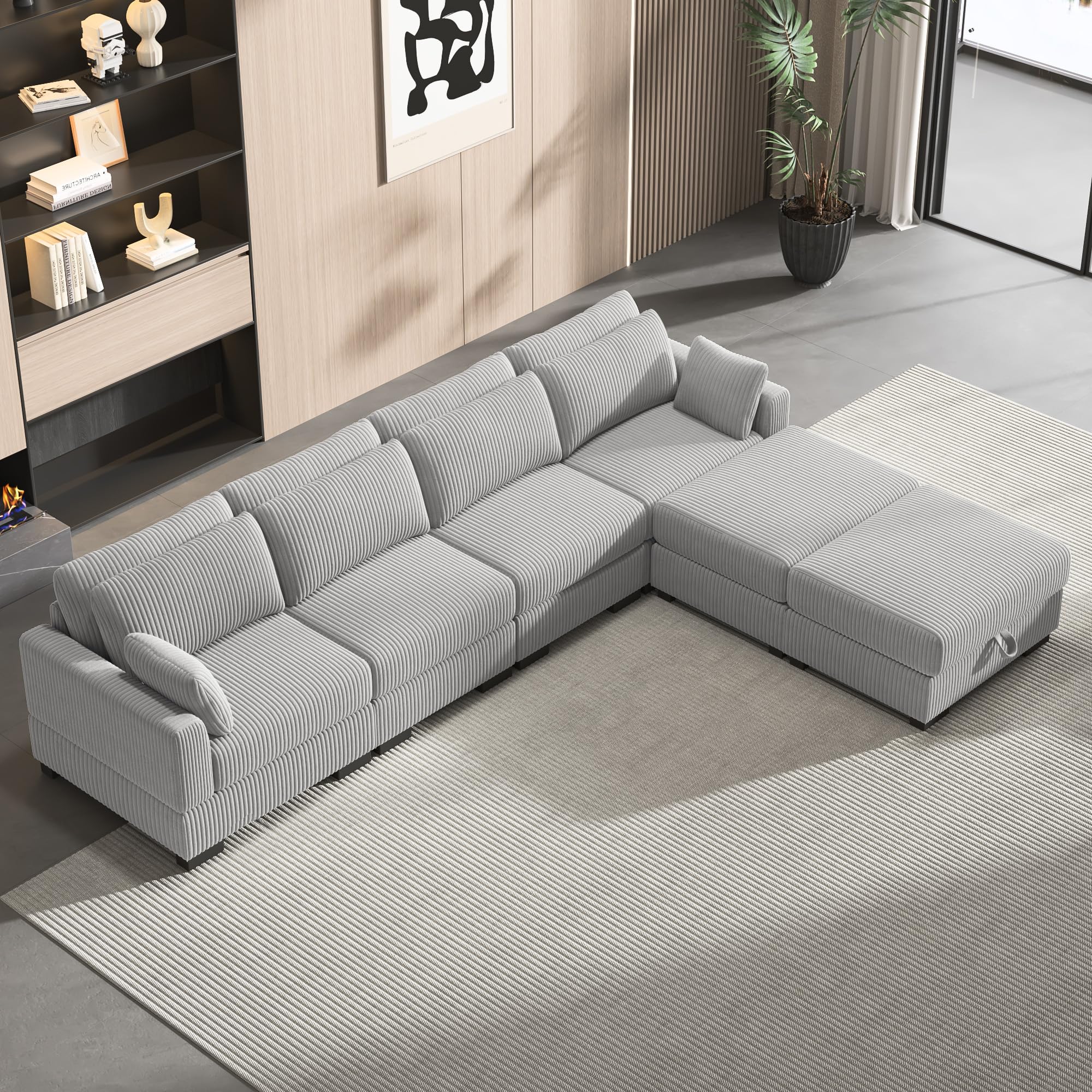 Fußstütze für Sofa, groß, mit Aufbewahrung, quadratisch, gepolstert, aus Cord, für Wohnzimmer, Sofa, Aufbewahrung, mit Sitzhocker, für Wohnzimmer, Schlafzimmer, Grau