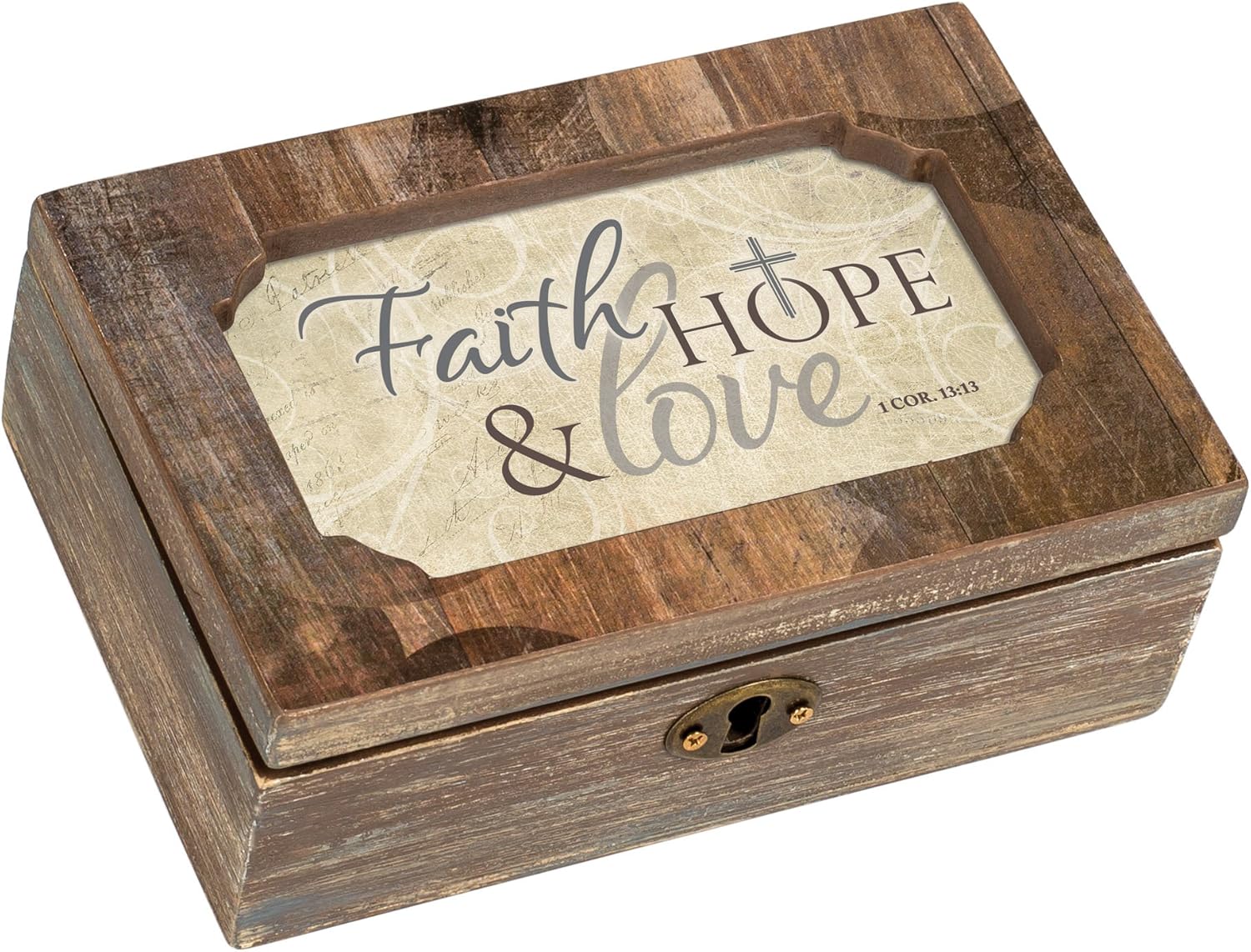 Cottage Garden Faith Hope Love Deco Woodgrain Jewelry Music Box Plays What Friends are for