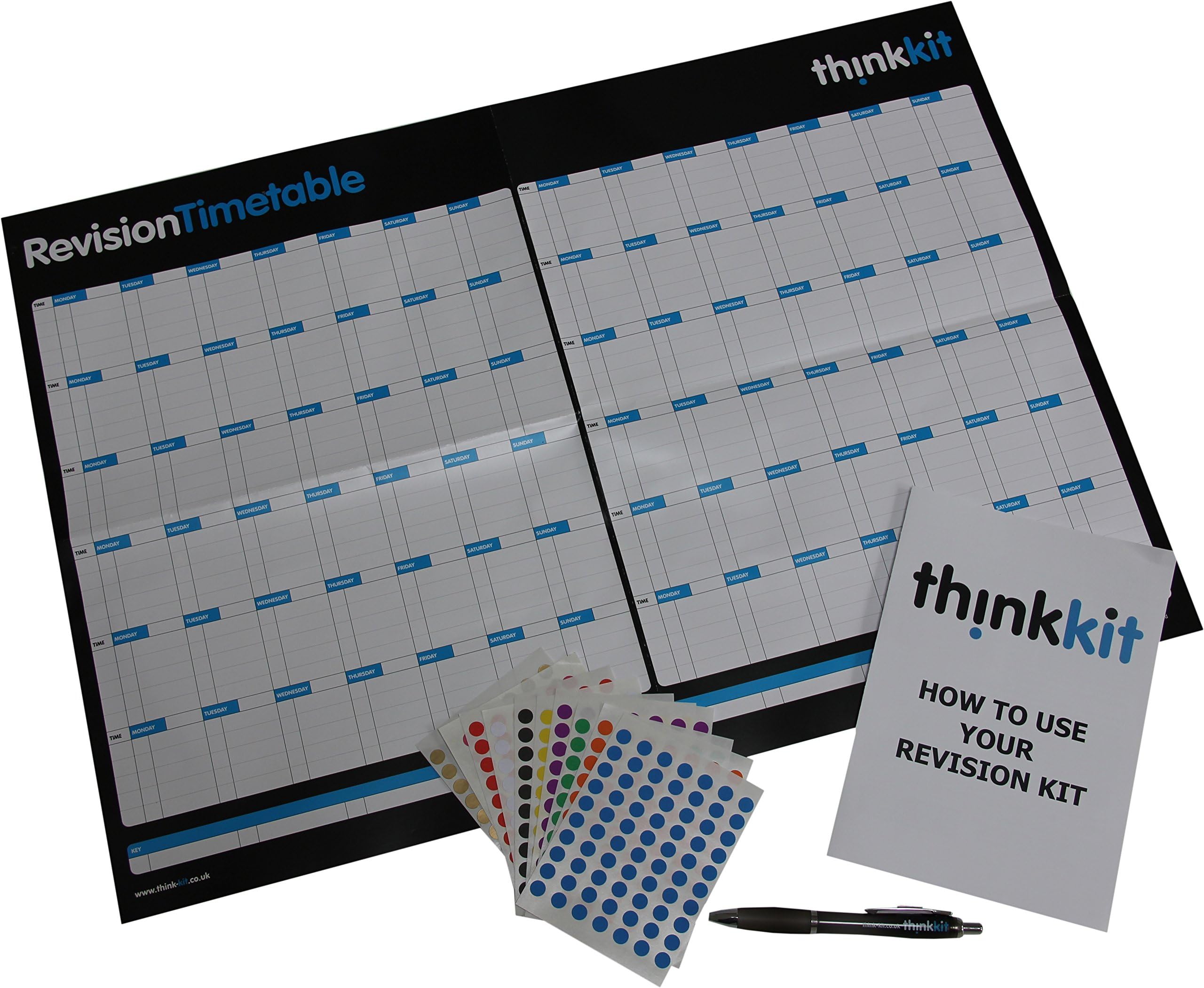 Think Kit Revision Wall Planner - 12 week, A2 size revision wall planner with colour coded subject stickers for GCSE, A-level and University students