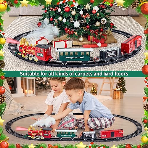 Miniatura 6 de Shemira Juego de tren de Navidad, juguetes de tren para niños y niñas, tren de juguete con humo, luz y sonido, juegos de tren de vapor para