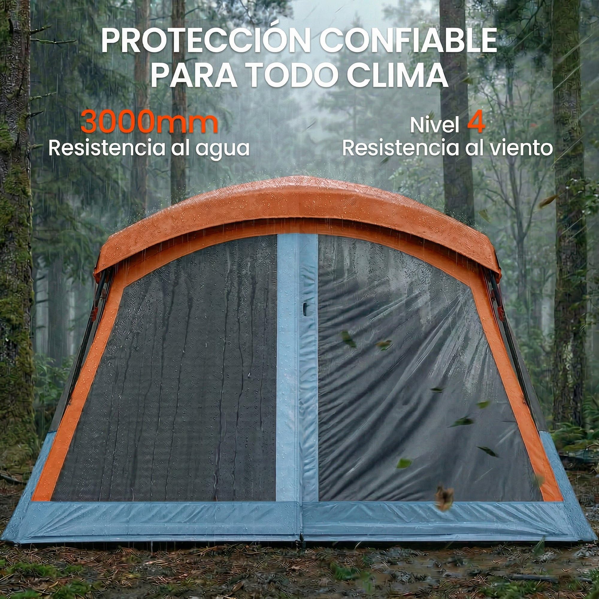 Outsunny Tienda de Campaña Familiar para 4 Personas Tienda Camping Plegable Tipo Túnel con 2 Habitaciones Puertas Ventanas Tragaluces Bolsa y Gancho Impermeable 3000 mm Fácil Montaje para Senderismo