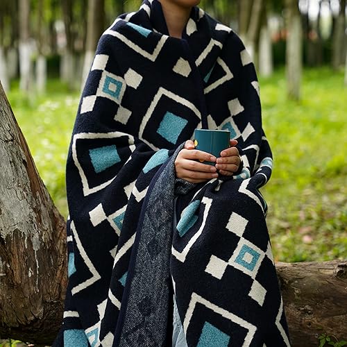 Miniatura 10 de PuTian Manta de lana merino, cálida, gruesa, lavable, 87 x 63 pulgadas, manta grande para exteriores, campamento, sofá, cama, viajes, manta de lana