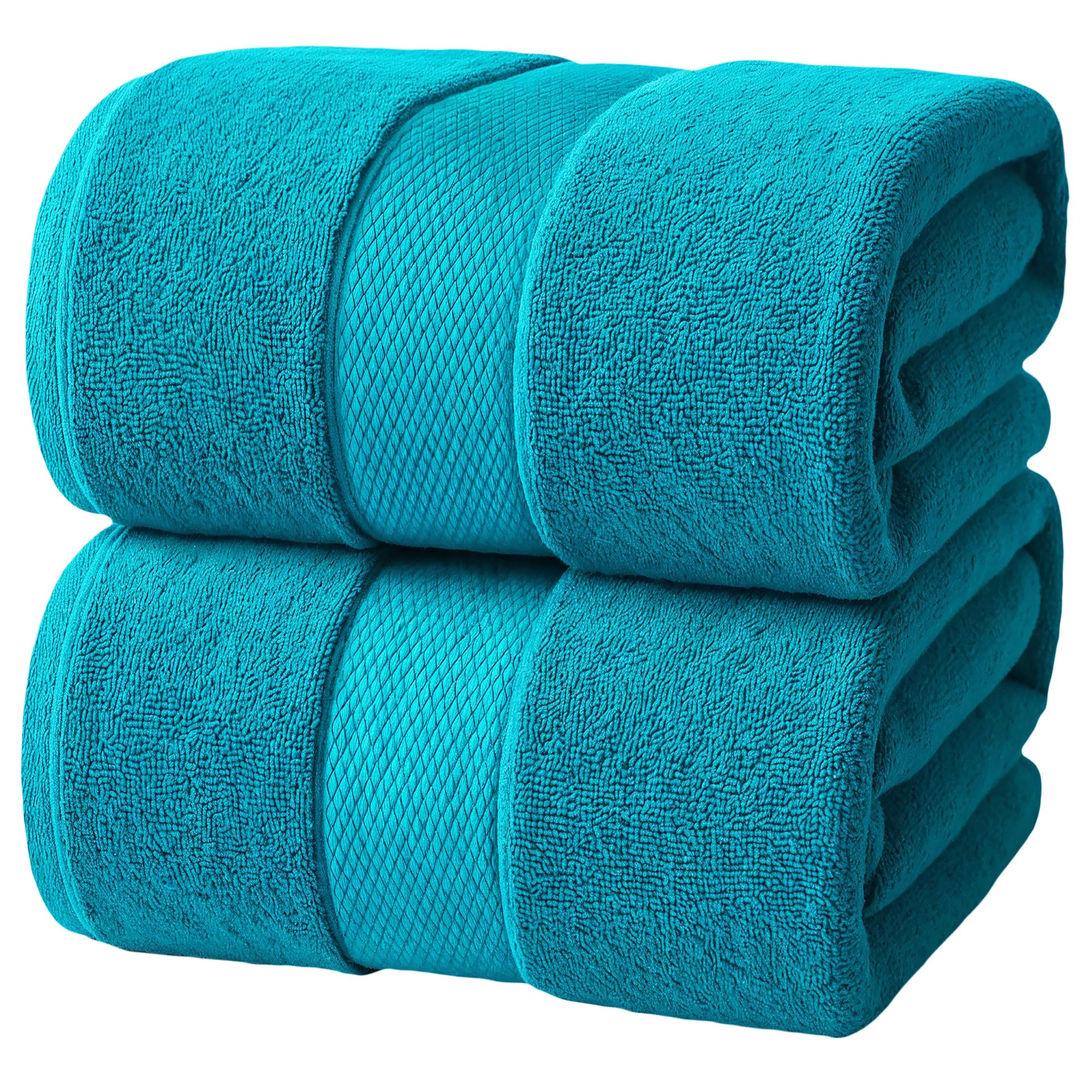 Infinitee Xclusives Teal Jumbo Bath Sheets - Pack of 2, 90cm x 180cm Large Bath Sheet Towel - 100% Ring Spun Cotton - Large Towels for Bathroom, Hotel & Spa Quality Towels