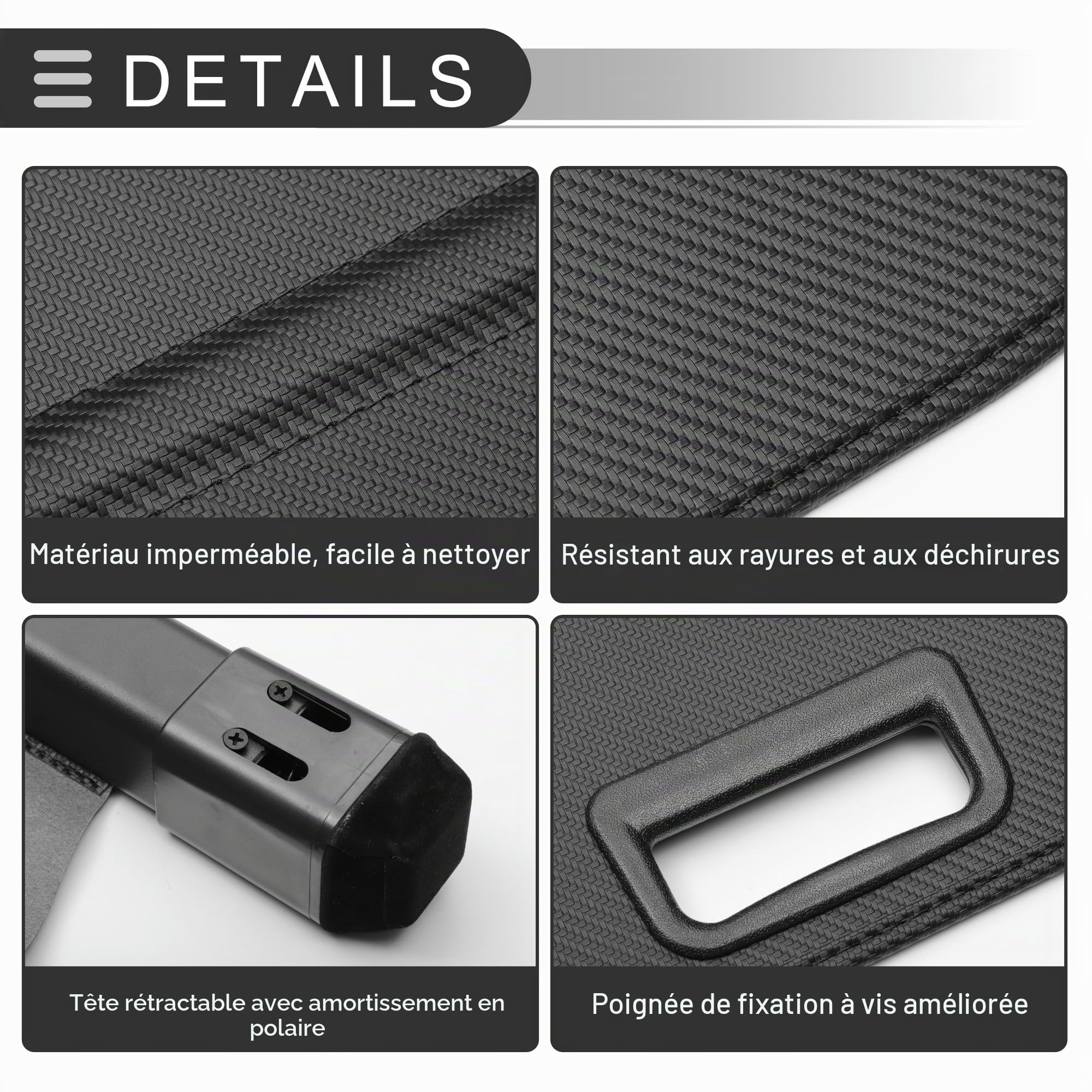 Motoforti Cache-Bagages Rétractable Pour Toyota Rav4 13-18 1pc | Couleur Fibre De Carbone Noire, Matériau Alliage D'Aluminium Et Toile, Pare-Soleil, Écran De Sécurité, Tige 138cm/111cm