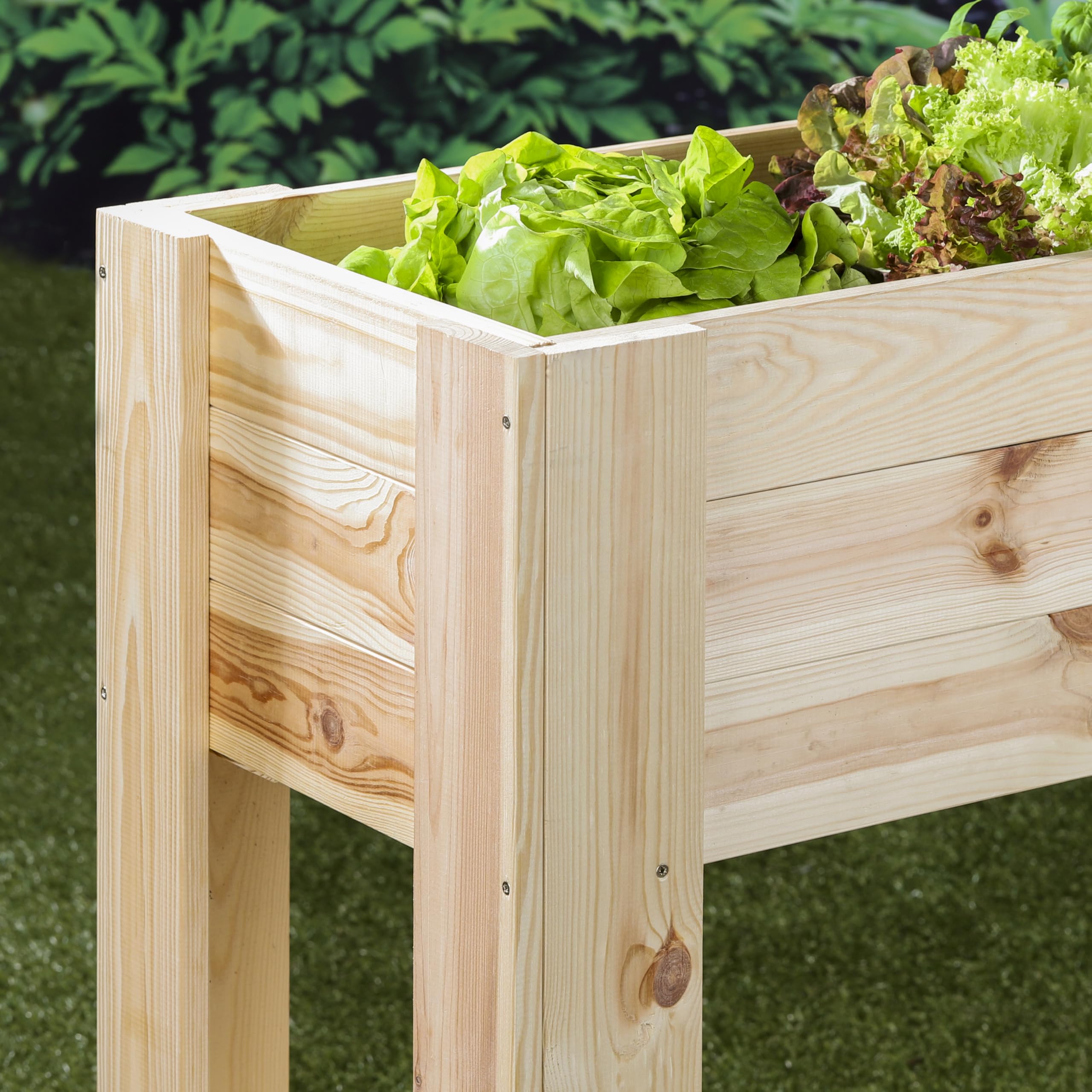 Haushalt International Hochbeet Pflanzkasten Kräuterbeet aus unbehandeltem Holz mit Ablage 62905 | Unbehandeltes Holz, Mit Ablage, Kräuterbeet