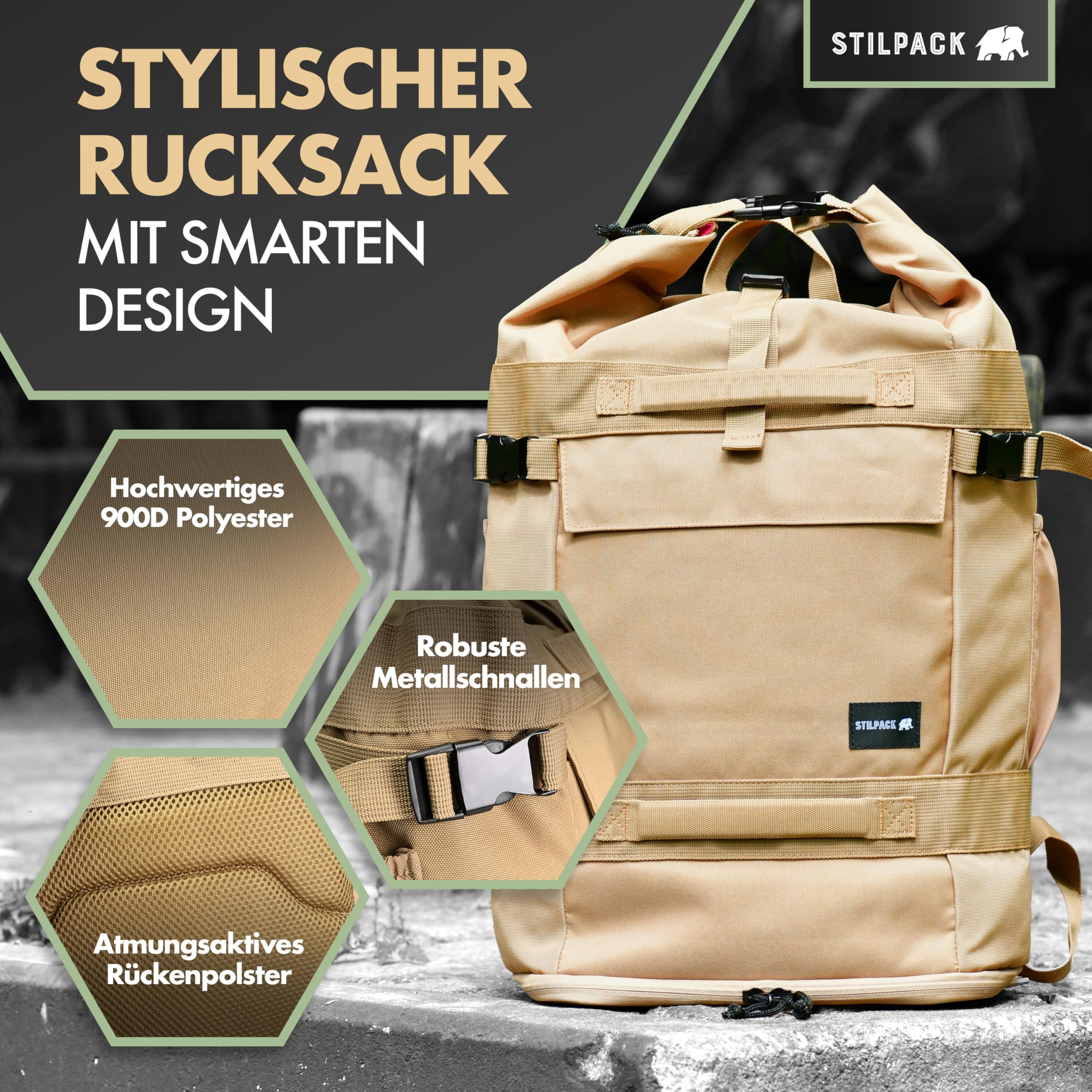 NomadX | Rolltop Rucksack Herren & Damen 30–40L – Handgepäck & Kabinengepäck – Outdoor Tagesrucksack Wasserdicht – Reiserucksack Camping Wandern Sport Travel Laptop Backpack