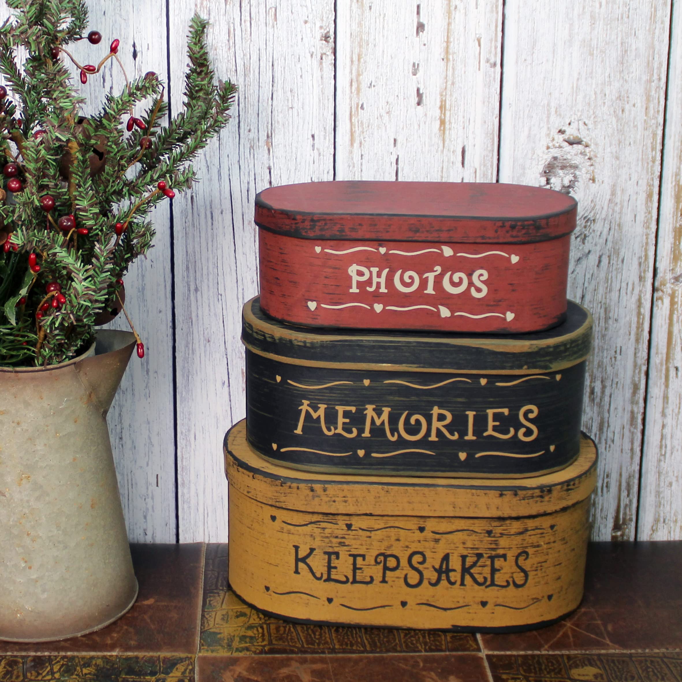 CVHOMEDECO. Primitives Antique Oval Photos, Memories, Keepsakes Cardboard Nesting Boxes, Large 9-3/4 x 5-1/2 x 4 Inch, Set of 3 - Image 3