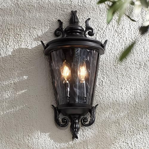 Miniatura 1 de John Timberland Casa Marseille - Lámpara de pared europea para exteriores, con textura negra, 17 pulgadas, vidrio martillado transparente para